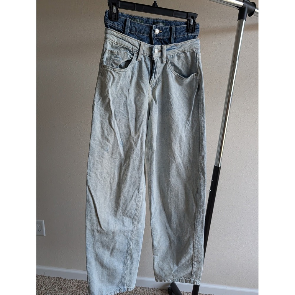 Wild Fable Double Waistband Straight Leg Jeans Light Wash Blue Size 0 Distressed